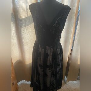Black Pleated Backless Sundress with Plunge Neckline